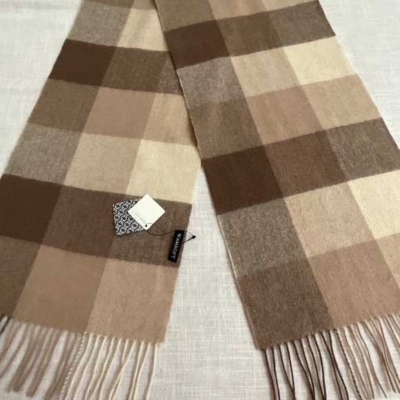 Wamsoft Wool Beige Tan Cream Plaid Fringed Scarf 12”x80”NWT - Picture 4 of 10